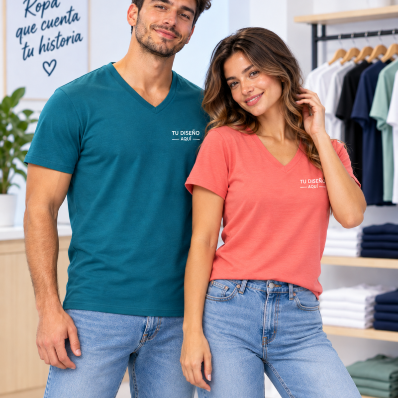Polera cuello V manga corta personalizada