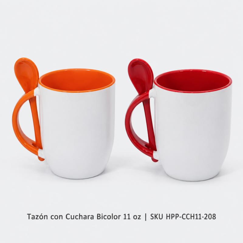 Tazón con Cuchara Bicolor Personalizado 11 oz
