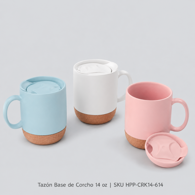 Tazón con Base de Corcho y Tapa Personalizado 14 oz