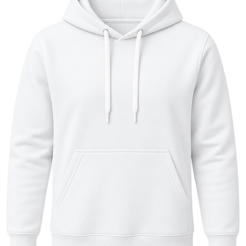 Polerón canguro blanco realista vista frontal para personalización